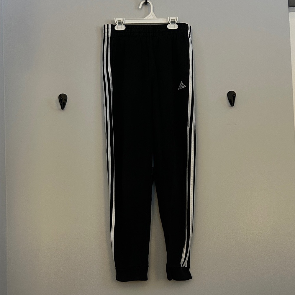 Adidas Kids Black Joggers with White Stripes